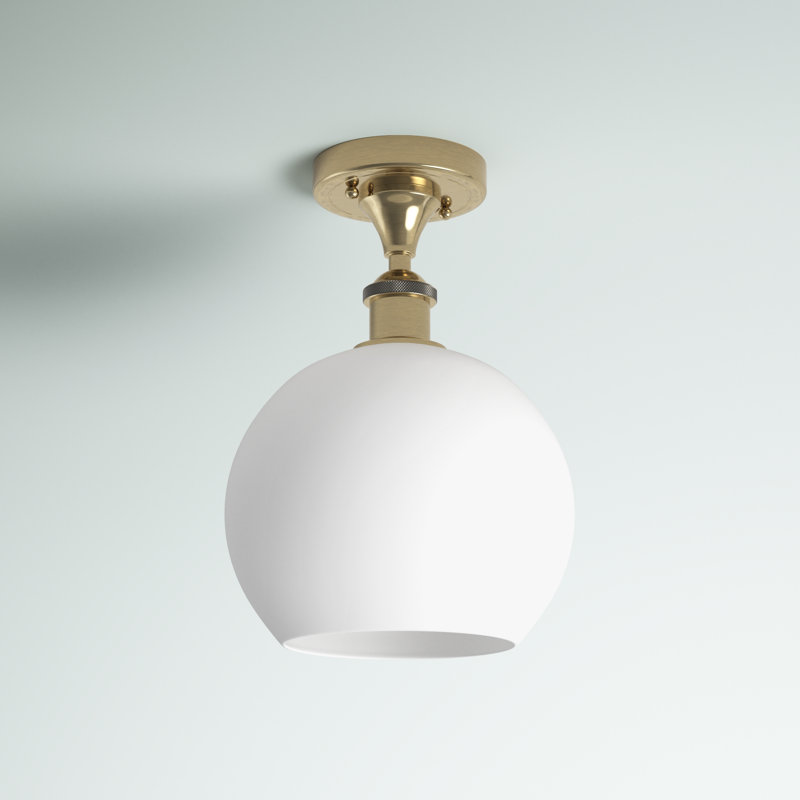 Plafonnier semi-encastré 8 lumières Baptista, Blanc mat, Laiton antique, H 9 po x l 10 po x P 10 po