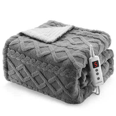 Couverture chauffante – Couverture chauffante électrique épaisse en sherpa touffeté pour adultes, lavable à la machine, 10 niveaux de chaleur et minuterie, certifiée ETL – Gris, 127 x 152 cm