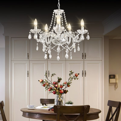 Lustre à brancher à intensité variable, luminaire suspendu en cristal de cristal à 5 lumières K9, lustre suspendu blanc moderne pour chambre à coucher, salle à manger, îlot de cuisine