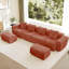 Canapé modulaire en forme de U sans dossier à 4 places en velours rouge profilé, passepoil à bordure française, sans assemblage, coussins décoratifs, repose-pieds mobile pour une utilisation polyvalente en velours, refroidissement confortable