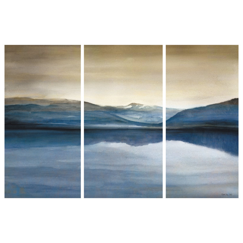 Lac triptyque, Toile tendue, Non, H 24 po x l 36 po