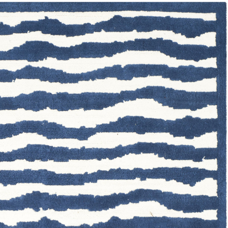 Tapis ivoire / bleu en coton touffeté à la main Fairchild, Tapis de couloir 2 pi 3 po x 7 pi