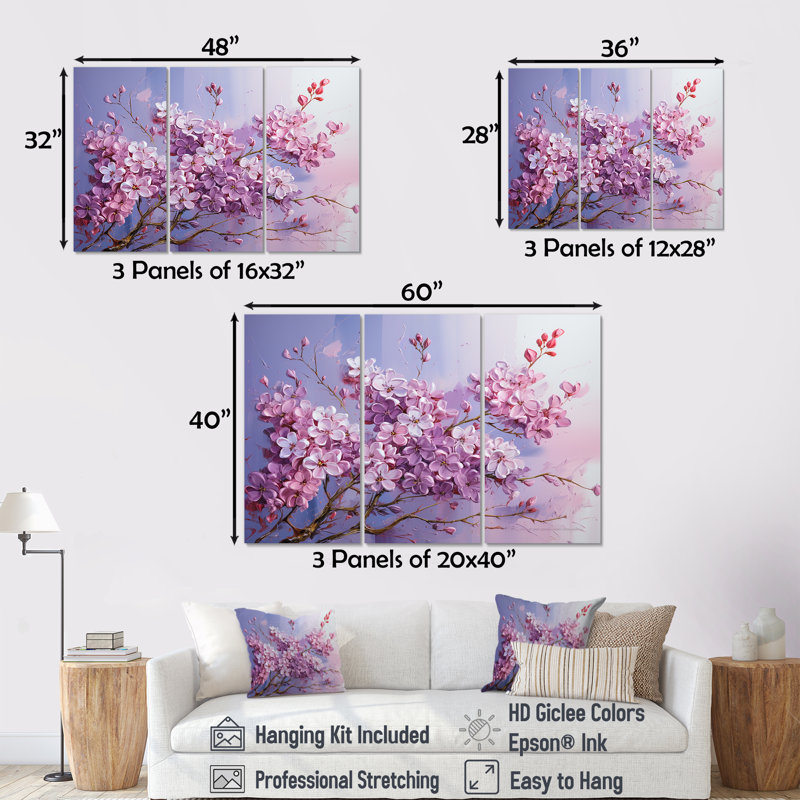 Mauve lilas «Country Charm III», ensemble de reproductions d'art mural, H 28 po x l 36 po x P 1 po
