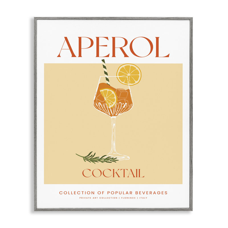 «Minimal Aperol Cocktail», estampe numérique, lettrée et doublée, Estampe numérique Farmhouse, H 20 po x l 16 po