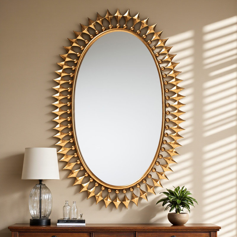 Erynn Oval Shaped Antique Gold Leaf Metal Accent Wall Mirror, 37" H X 24.88" W X 0.05" D