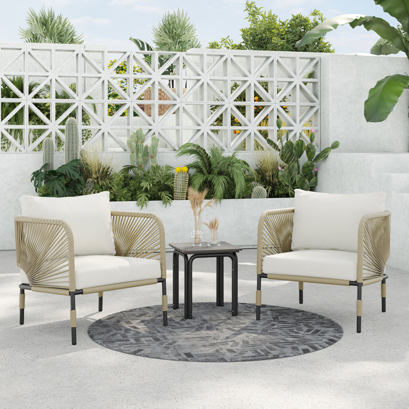 Acklin 300 - Person Patio Conversation Sets with Cushions, White, Khaki