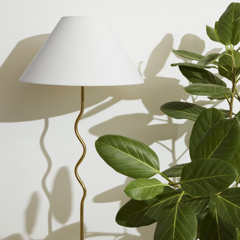 Squiggle 62" Modern LED Floor Lamp with Wavy Gold Metal Base and Ivory Empire Shade, Bulb Included, Gold