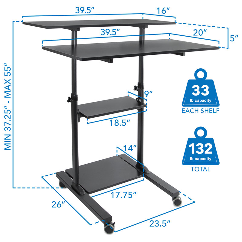 Convertisseur de bureau pour travailler debout réglable en hauteur, Noir