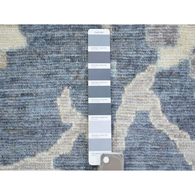 Tapis bleu noué à la main de conception unique 11 pi 9 po x 15 pi 7 po New Age Trishell