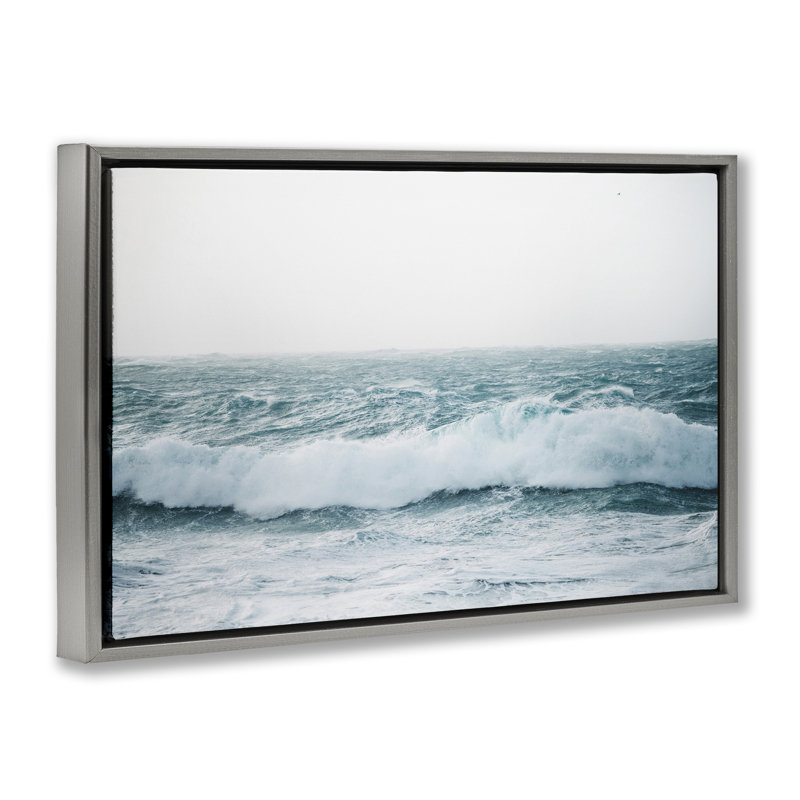 «Beach Waves Horizon», toile flottante encadrée par Nataly White, Cadre flottant gris lustré, H 17 po x l 25 po