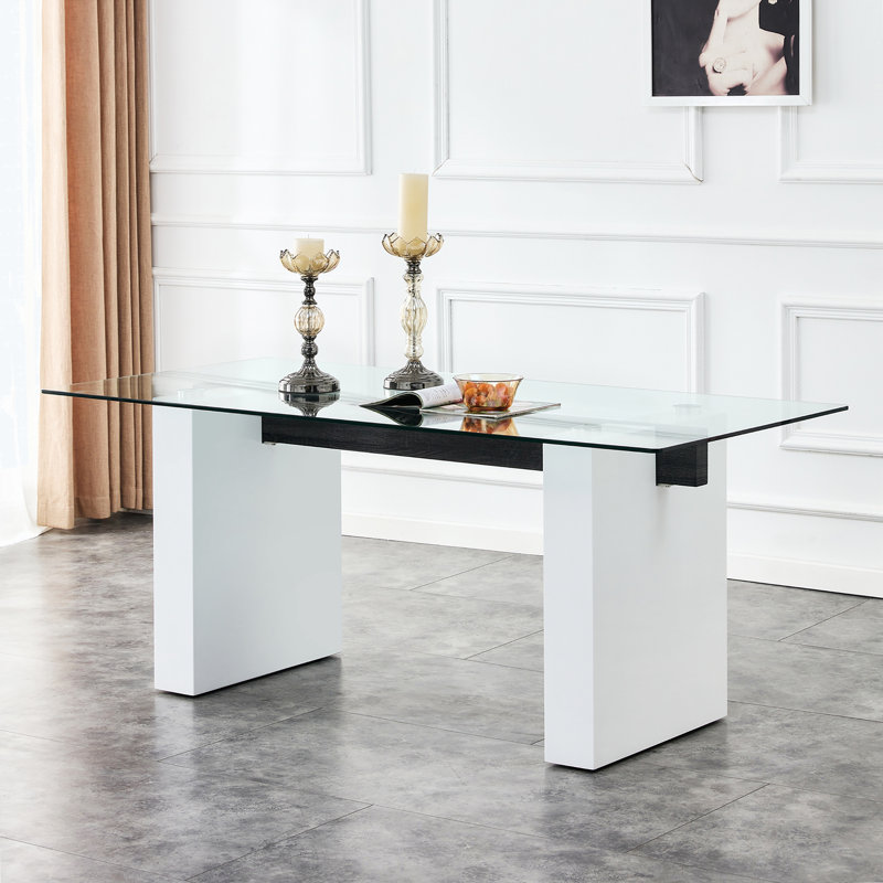 Grande table rectangulaire moderne simple en verre, H 30 po x L 71 po x l 39,3 po, Blanc