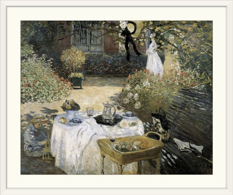 Le déjeuner par Claude Monet - reproduction imprimée, H 32 po x l 38 po x P 1 po, Cadre blanc