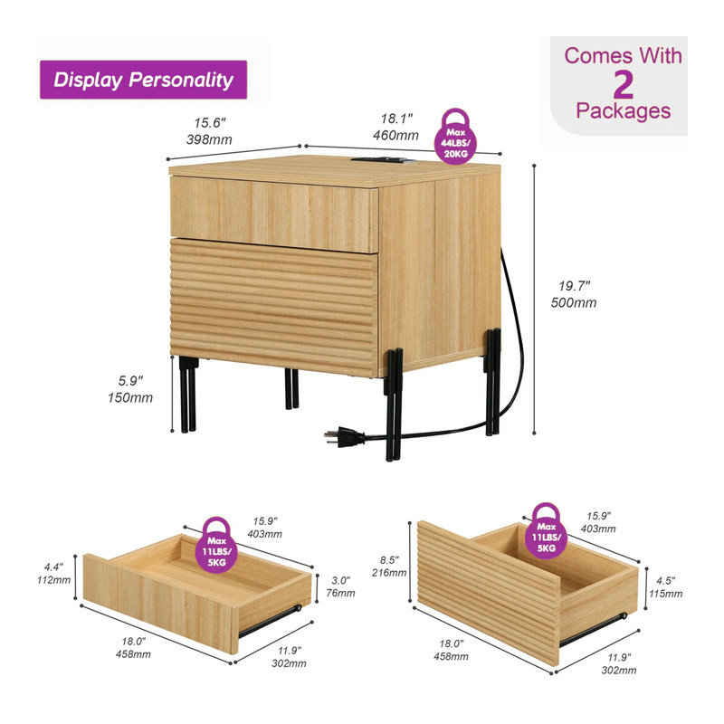 Table de bout Laverda en chêne moderne avec ports USB