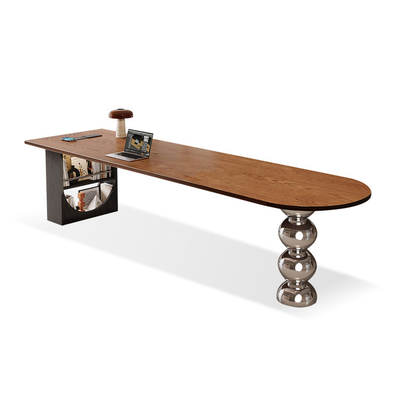 Bureau rectangulaire brun en bois massif, H 29,53 po x l 86,61 po x P 23,62 po