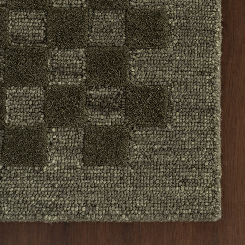 Linthea Modern Checkered Handmade Wool Rug, Rectangle 8'6" x 11'6"