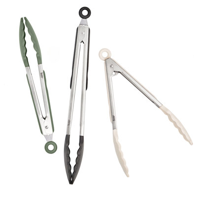Tovolo Elements Silicone Tongs Set of 3 with Two 9 Inch and One 12 Inch for Cooking and Grilling