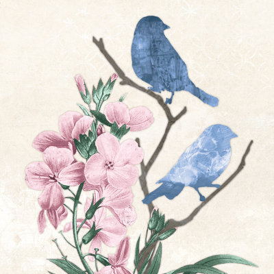 Birds Flowers - Wrapped Canvas Painting