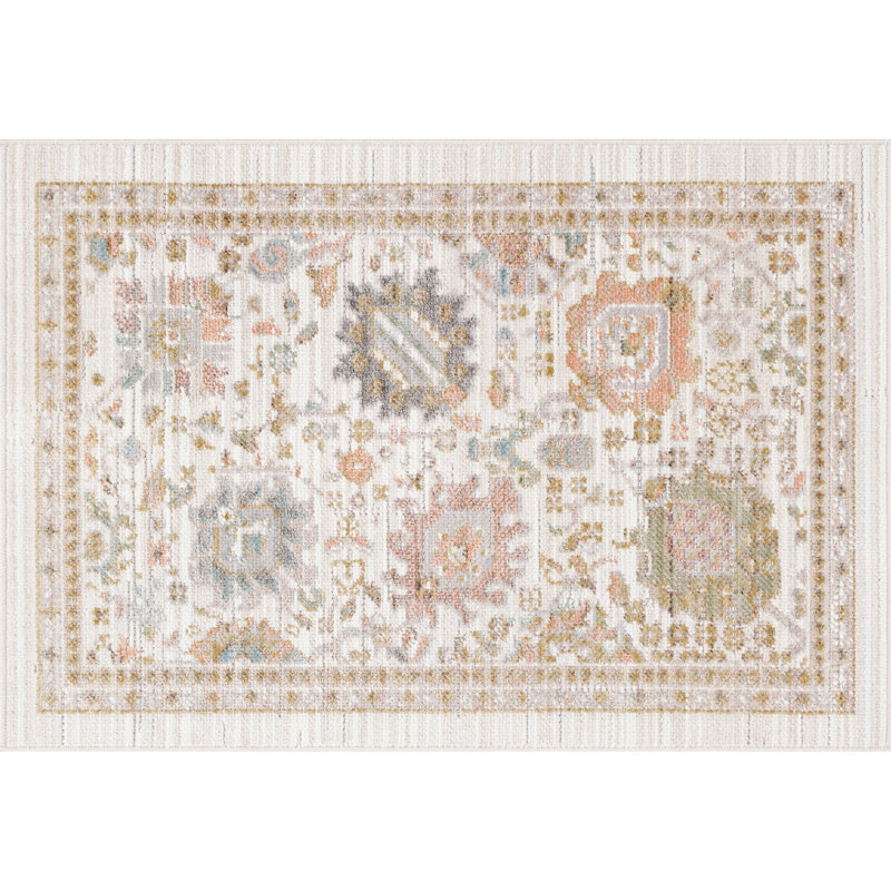 Gurpaige Traditional Oriental Cream Polyester Area Rug, Rectangle 2' x 3'