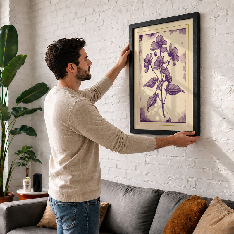 Purple Bloom Study Botanical - Framed Print, A1 - 84.1 x 59.4 cm, Black