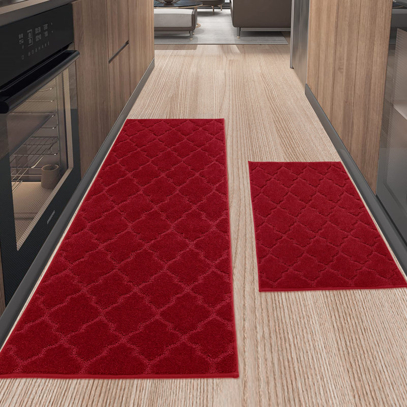 Tapis de cuisine Muhd, Rectangle 1 pi 8 po x 2 pi 6 po + 1 pi 8 po x 4 pi, Rouge