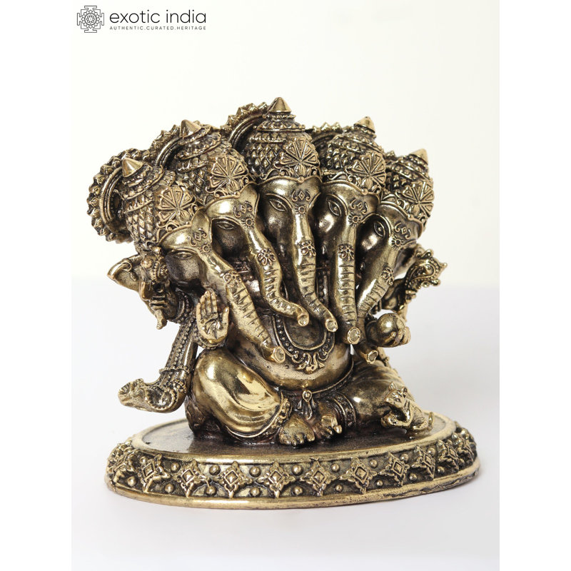 4 petites statues en laiton Panchamukhi Ganesha superbes tailles multiples en laiton doré Home Temple Decor Gift DDH551