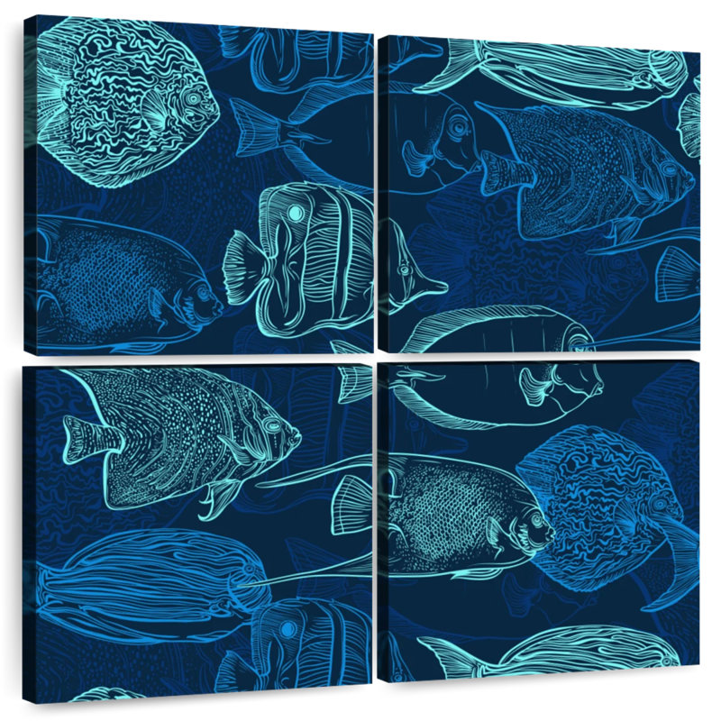 Brampt Blue Green Fish Outlines, 32" H x 32" W