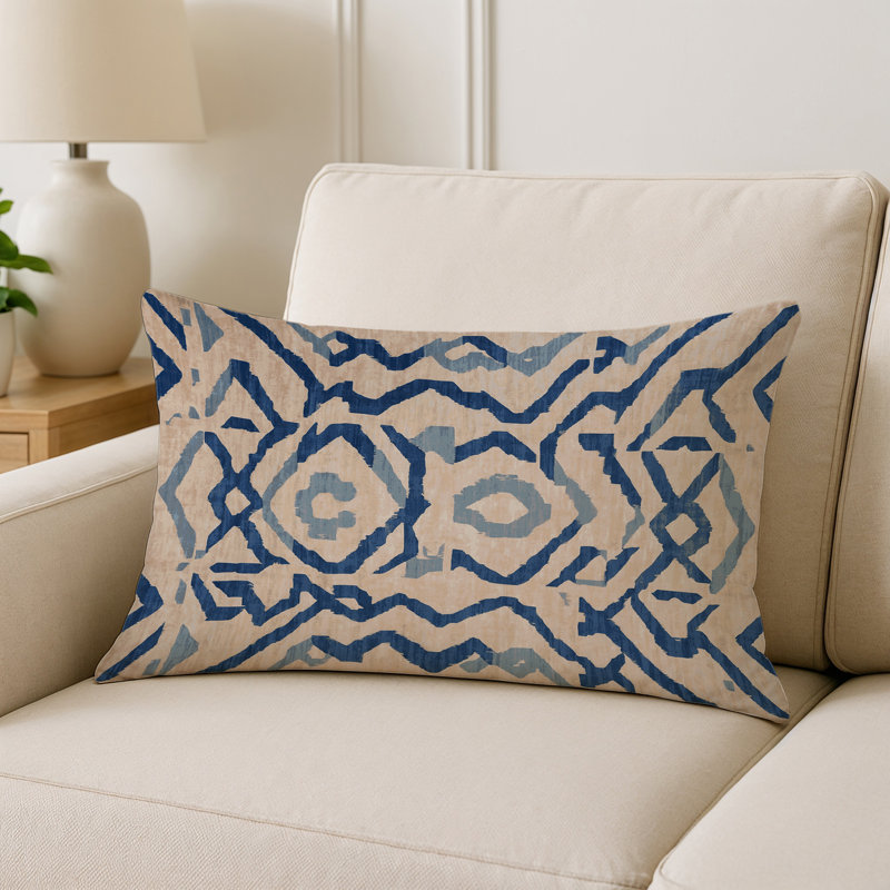 Coussin décoratif intérieur et extérieur Modern, Gris / bleu / bleu marine abstrait, Rectangle H 20 po x l 14 po