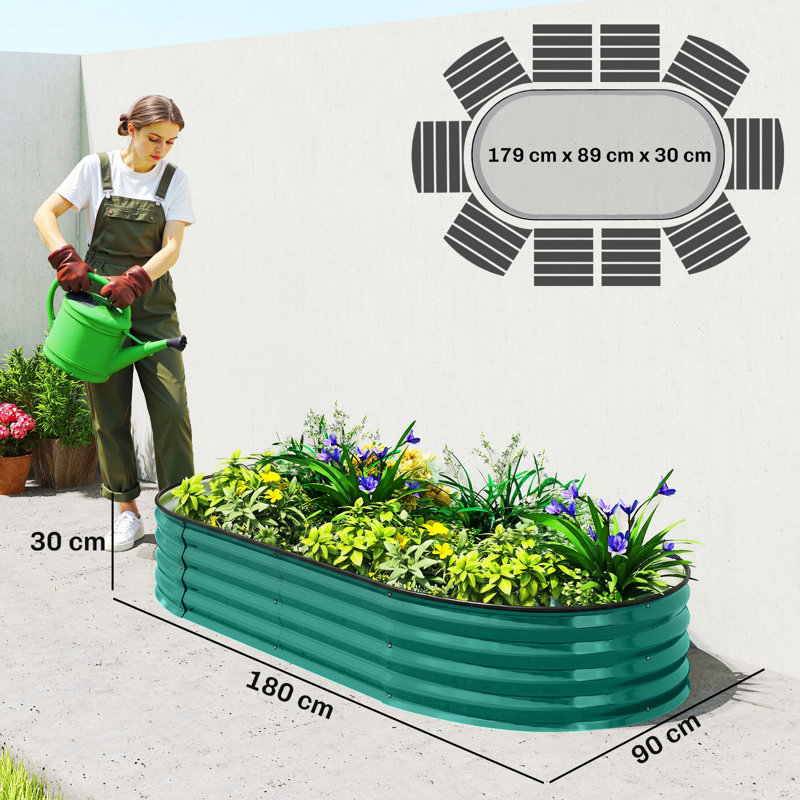 Raised Garden Bed, 30 cm H x 180 cm W x 90 cm D, Green, 1