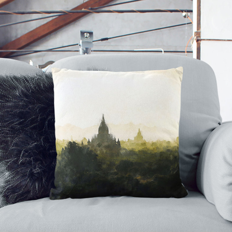 Old Bagan in Myanmar Cushion with Filling, Black, 40cm H x 40cm W x 15cm D