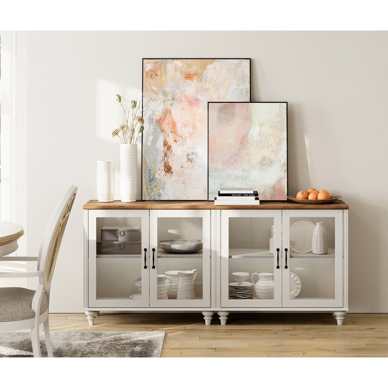 Buffet en bois manufacturé et solide l 67,7 po Scarlett, Blanc / Brun
