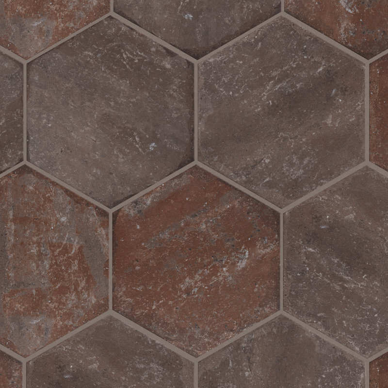 Brickyard Hex 8-1/2 In. X 9-7/8 In. Porcelain Rustic Wall & Floor Tile, Red