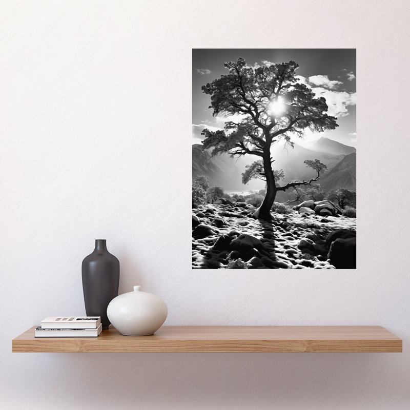 Wall Art Print Frozen Tree Outline in Mountain Forest Landscape Covered in Snow Photograph Winter Sunshine Poster