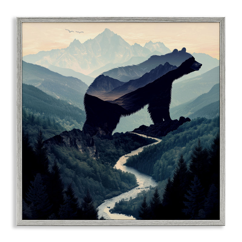 Giclée d'ours avec silhouette d'ours, design par Jim Baldwin, Estampe numérique Farmhouse, H 12 po x l 12 po