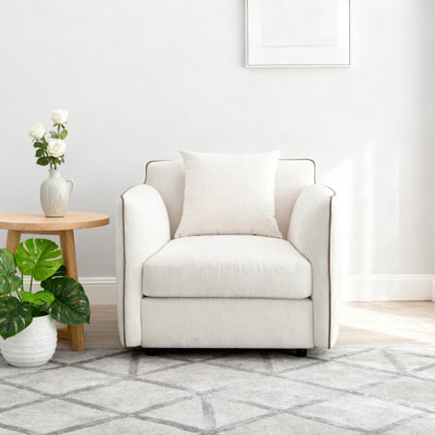 Modern Beige Chenille Chair w/Pillow