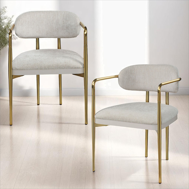 Fauteuil en chenille et or beige (ensemble de 2)