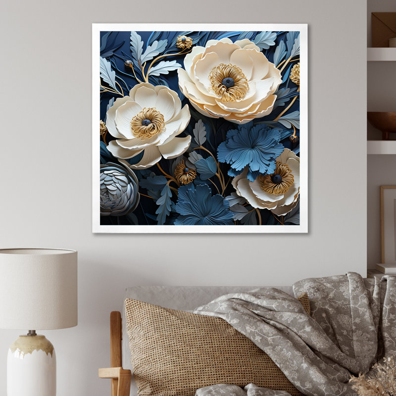 Bouquet de renoncules sur toile, H 24 po x l 24 po x P 1 po, Cadre simple blanc