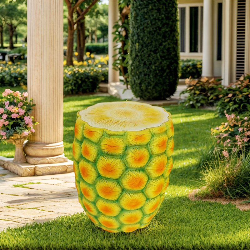 Tabouret de 14 pouces en forme d'ananas en résine, mobilier décoratif multifonctionnel, peut être utilisé comme table d'appoint, support pour plante et siège d'appoint pour l'intérieur et l'extérieur