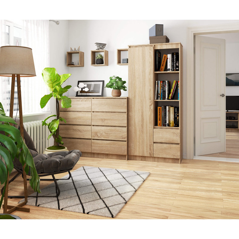 Alexous 180 cm H x 80 cm W Standard Bookcase, Sonoma Oak