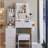 29.2" Small Size Left Bedside Cabinet Vanity Table + Cushioned Stool, 2 AC+2 USB Power Station, Hair dryer bracket, Extra Large Touch Control Sliding LED Mirror, Tri-color Switching, Brightness Adjust-1833393158
