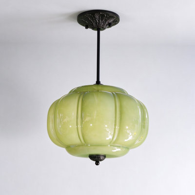 Plafonnier en verre de style citrouille, 2 en 1, convertible en suspension et en plafonnier semi-encastré, avec ampoule E26 à changement de couleur
