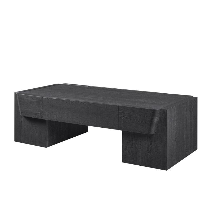 Table basse de 48 po de largeur avec tiroir de rangement, table basse carrée en bois pour le salon, Noir