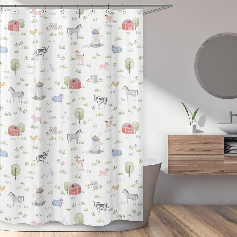 Rideau de douche simple en coton Farm Animals