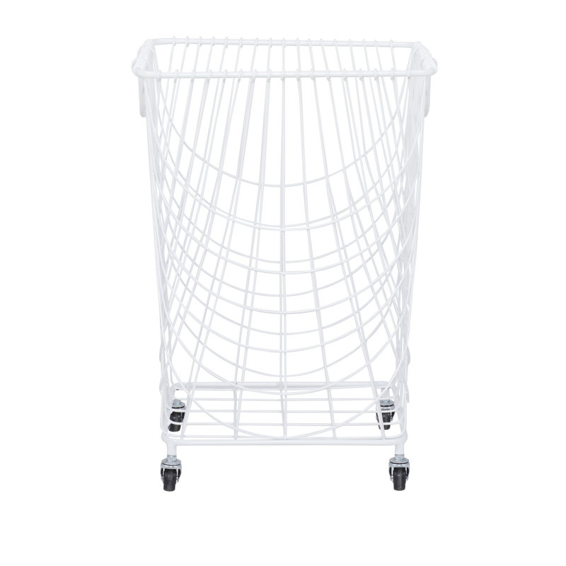 Metal Deep Set Metal Mesh Laundry Basket Storage Cart with Wheels and Handles, Medium ( 24" H x 16.85" W x 16.55" D), White