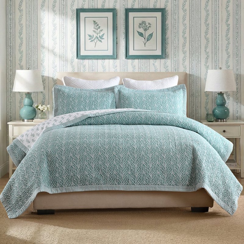 Ensemble de courtepointe 100% coton 98 po x 90 po DDUOXIN - 1 courtepointe avec 2 taies décoratives, Turquoise