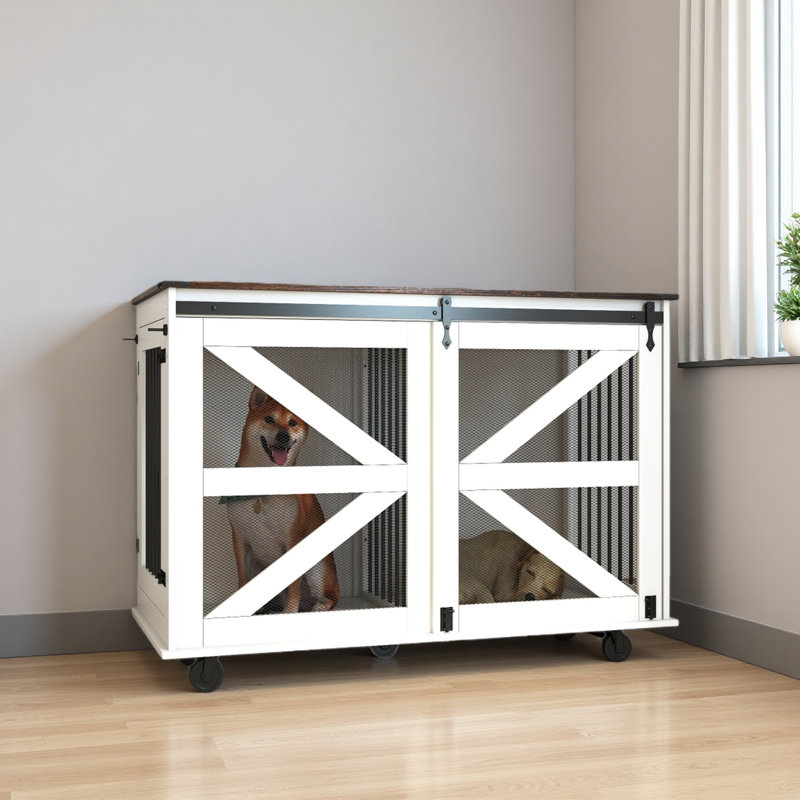 Cage pour chien 47,2 po avec porte à rabattable, double accès et 5 roulettes (2 verrouillables), crochets latéraux - chenil multifonctionnel