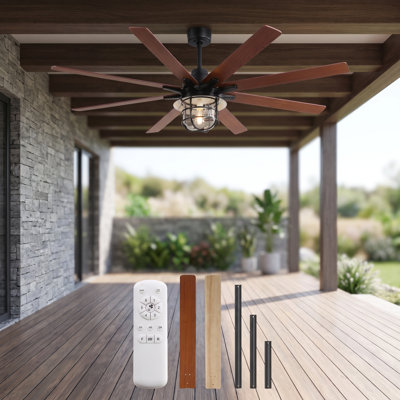 Ventilateur de plafond industriel 66 po avec ensemble d'éclairage et télécommande, 8 pales réversibles
