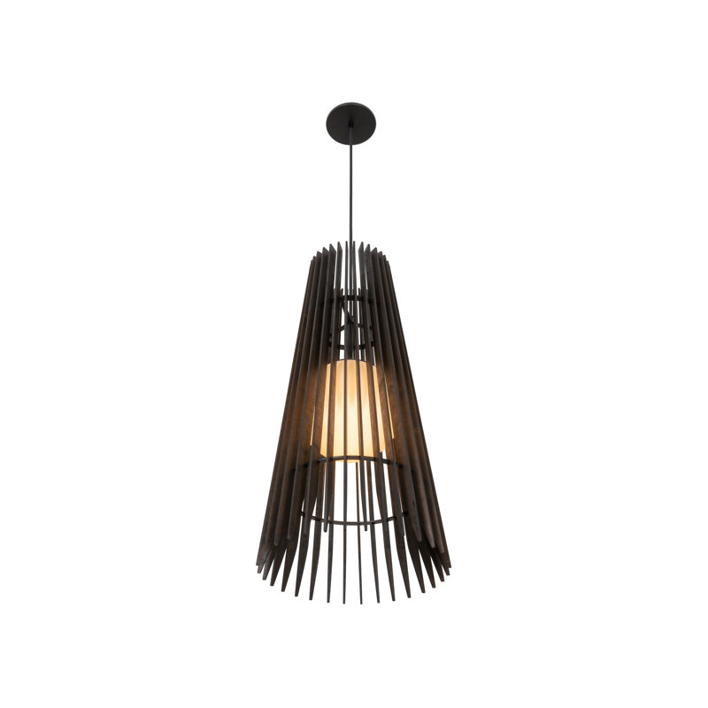 Luminaire suspendu DEL Lex Cone, Noir, H 28 po x l 13,4 po x P 13,4 po, Noyer teint foncé