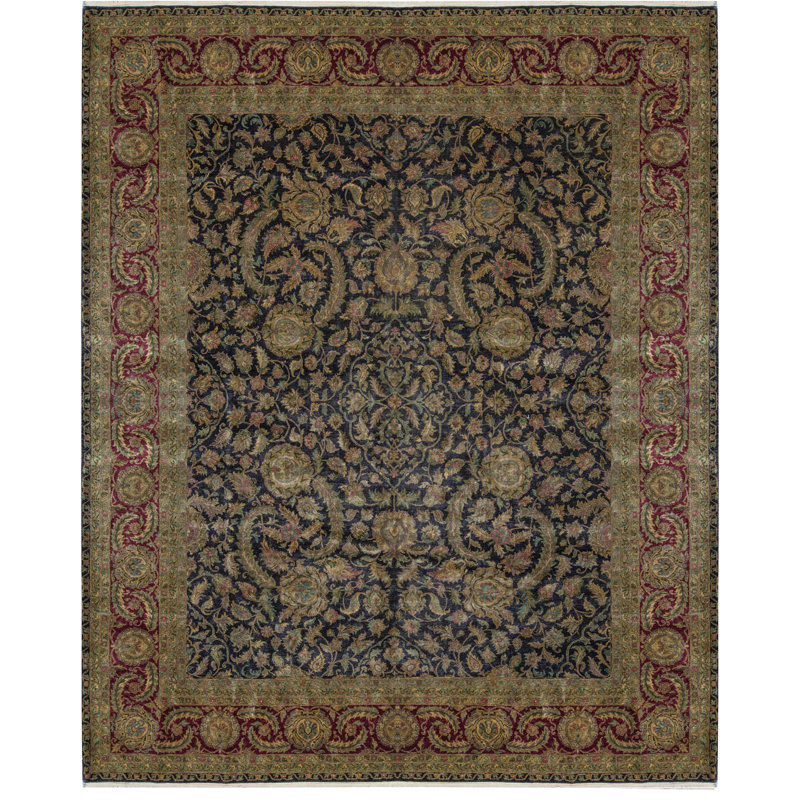 Tapis noir et rouge de haute qualité noué à la main