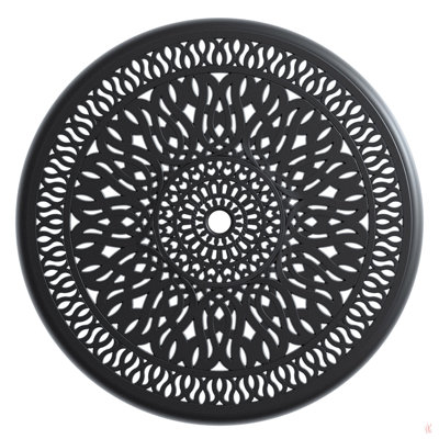 Cet ensemble de salle à manger en fonte d'aluminium toutes saisons comprend des chaises pivotantes et une table ronde avec cadre noir