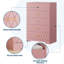 Commode 5 tiroirs en bois rose avec poignées dorées - Commode et table de chevet modernes pour chambre à coucher, placard, salon, couloir, armoire de rangement-1020639324